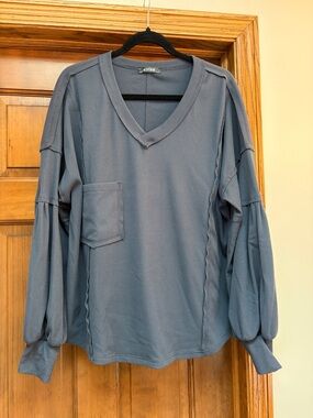 AMAZON blue grey ribbed pullover